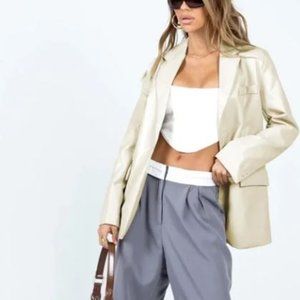 Princess Polly Cream Faux Leather Oversized Blazer